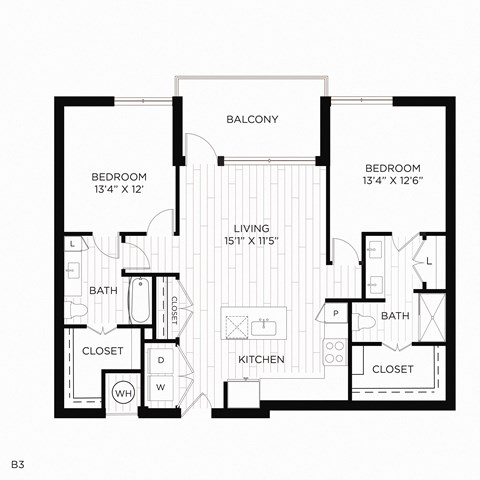 Floor plan for 2 beds, 2 baths, 1179 sqft